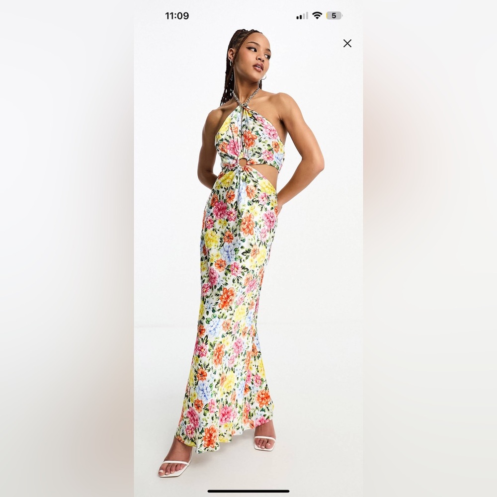 Ever new chain halter neck maxi dress in yellow and pink floral